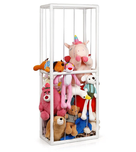 Stuffed Animal Storage Holder, Toy Organizer, PVC Plush Storage Organizer Shelf for Kids Play Room, White