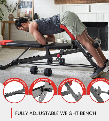 Multi-Functional FID Weight Bench for Full All-In-One Body Workout – Hyper Back Extension, Roman Chair, Adjustable Ab Sit up Bench, Incline Decline Bench, Flat Bench